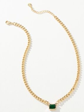 Uncommon James Spritz Gem And Chain Necklace Gold Chain Green Stone NWT